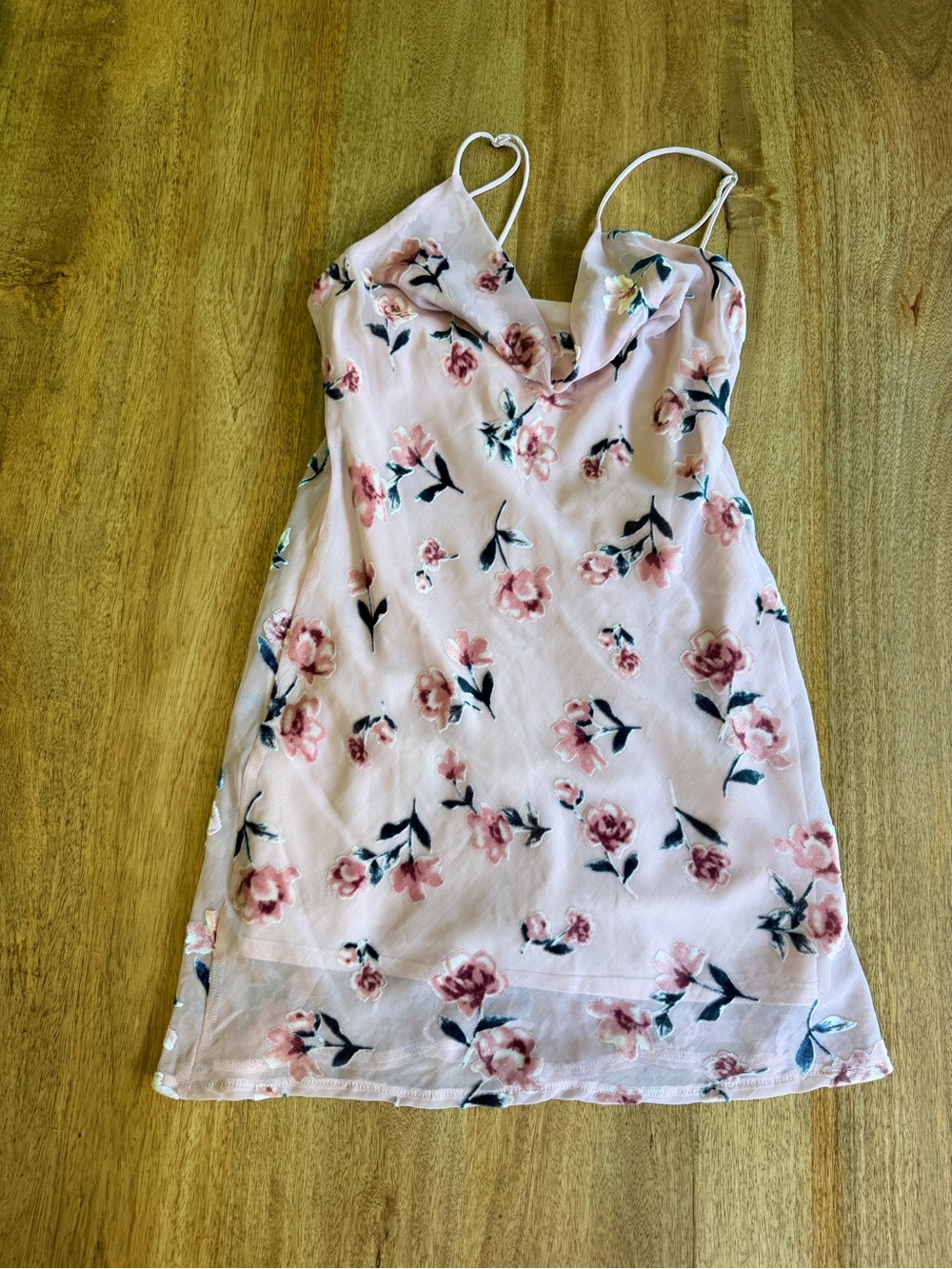 Pink Floral Slip Mini Dress with Spaghetti Straps